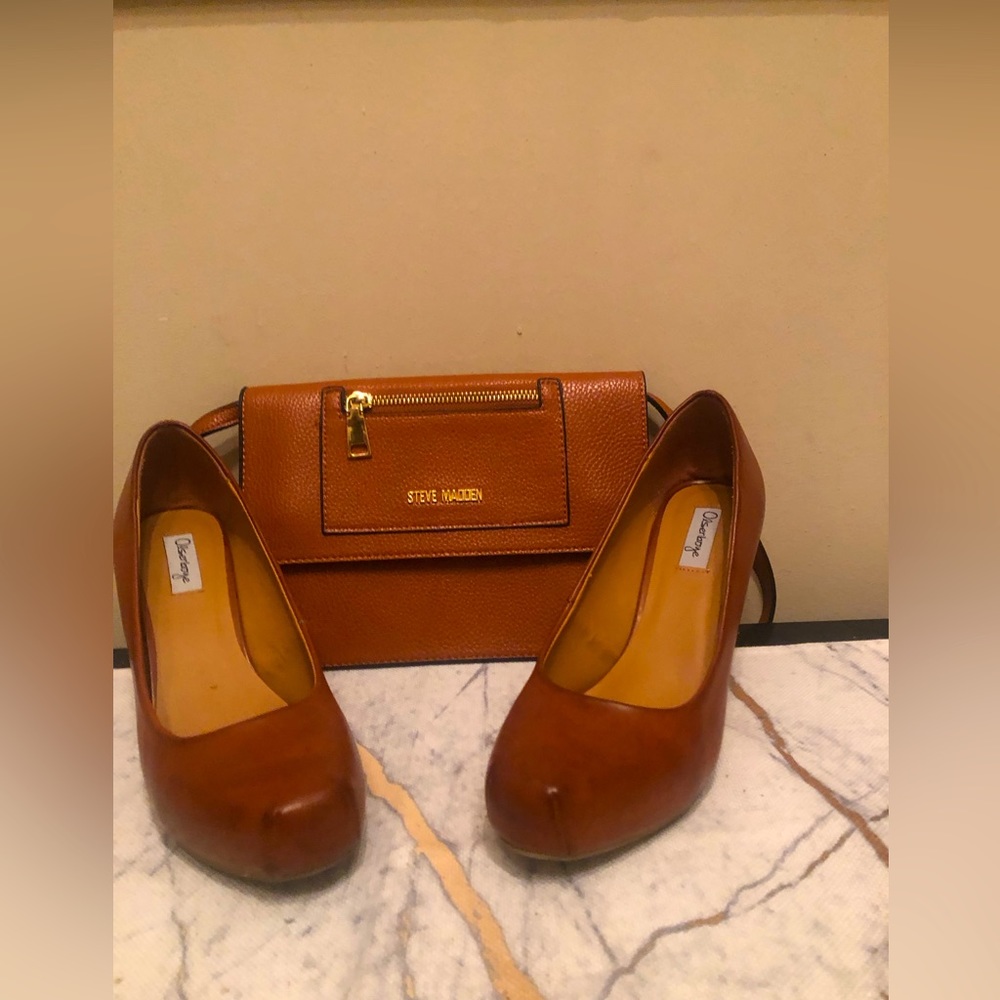 Selling both items together as a bundle; platform heels & crossbody bag;